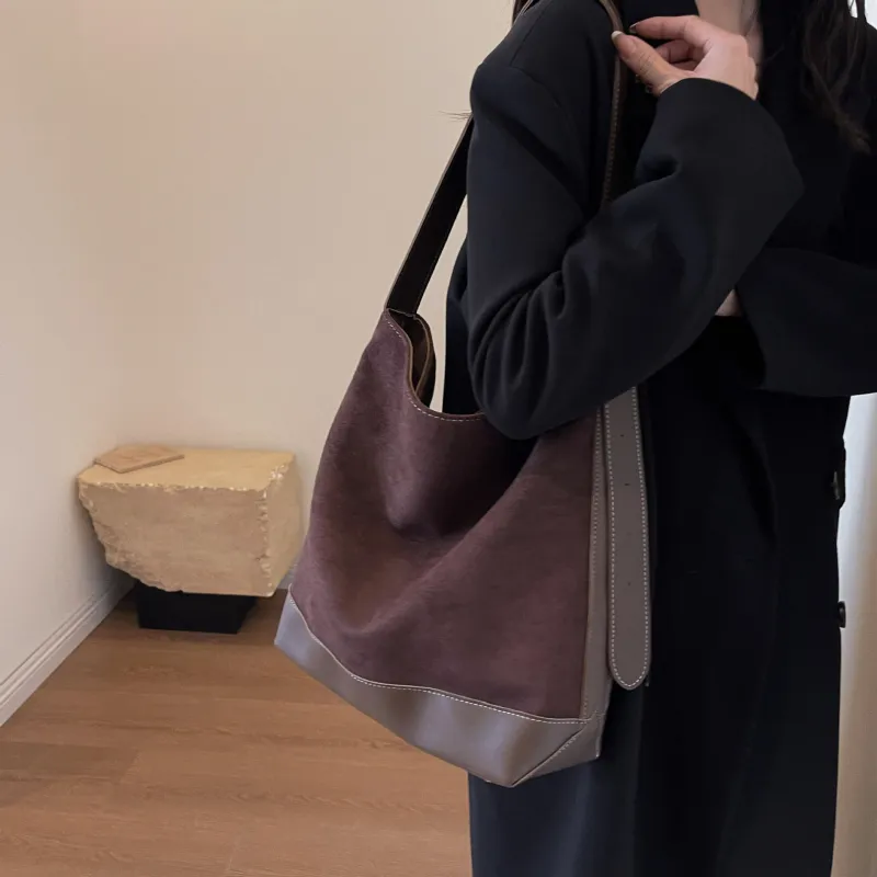 NOMK PU With Woolen Shoulder Bag Large Size Women's Black/Khaki/Coffee-15