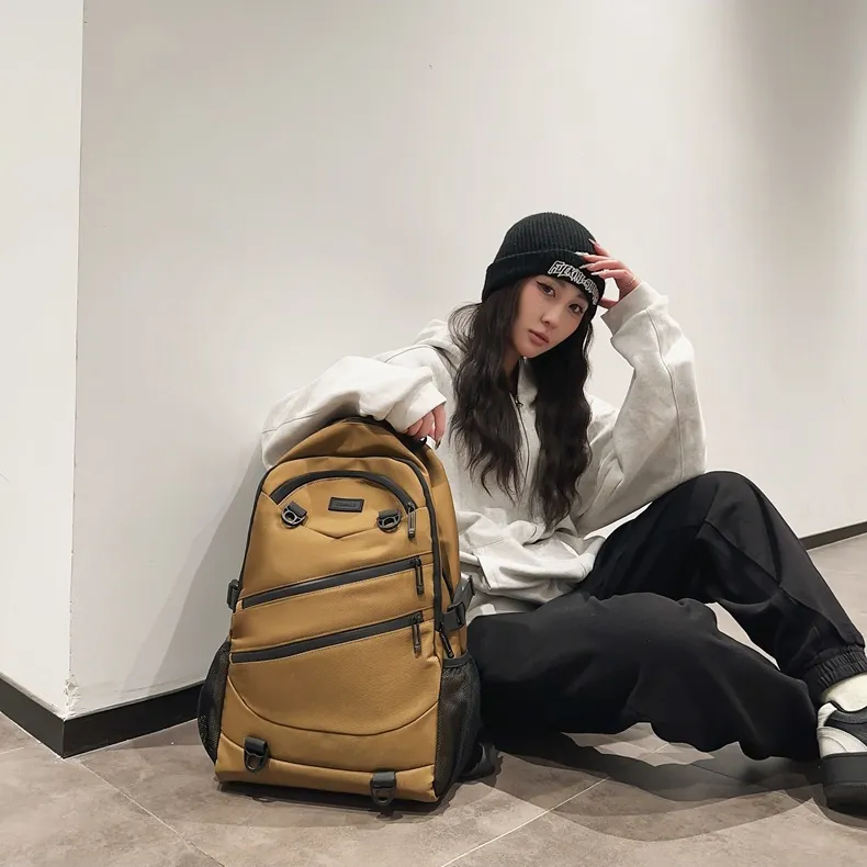 NOMK Nylon Backpack Unisex Black/White/Gray/Red/Brown-22