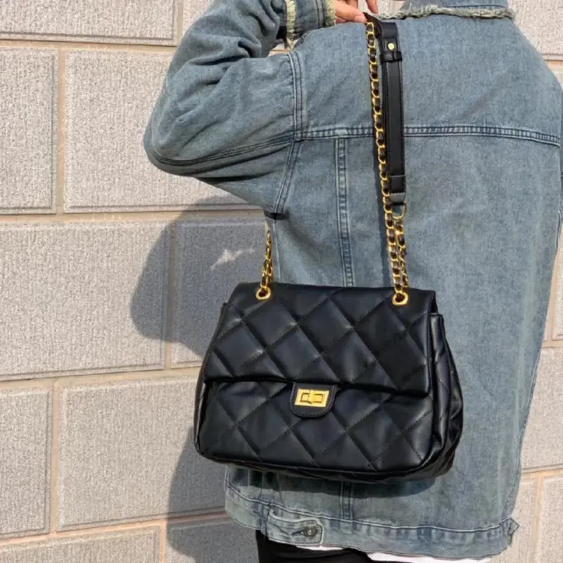 NOMK PU Plaid Tote Bag, Shoulder Bag, Crossbody Bag Regular Women's Black-8