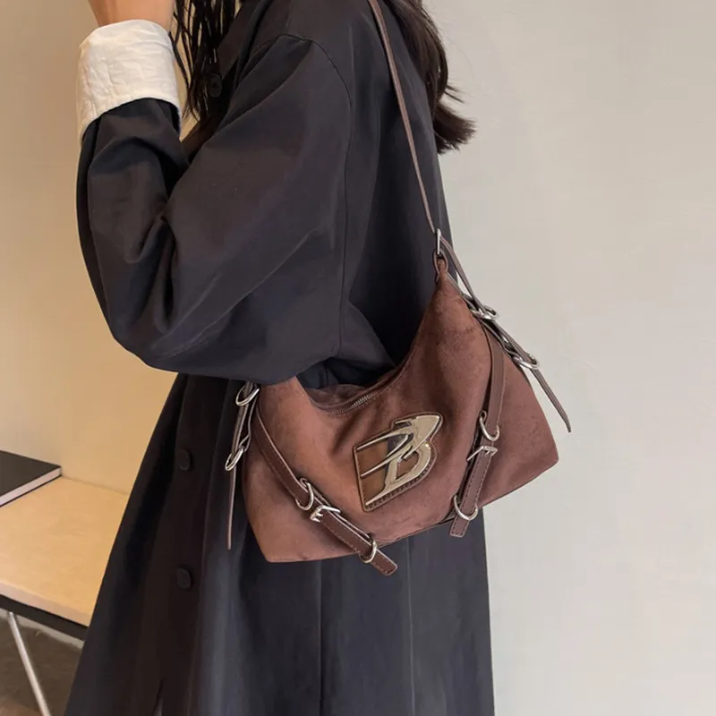 NOMK Suede Crossbody Bag, Shoulder Bag Women's Brown/Black/Red/Coffee-17