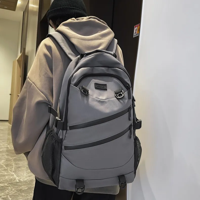 NOMK Nylon Backpack Unisex Black/White/Gray/Red/Brown-9