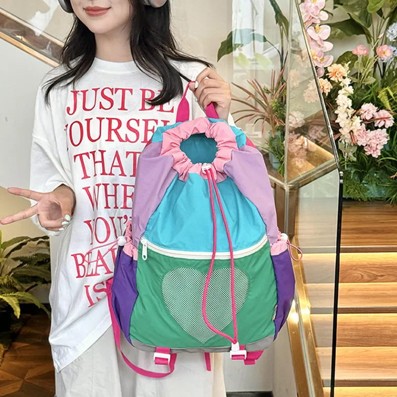 NOMK Nylon Portable Backpack Unisex Yellow/Green/Pink-6
