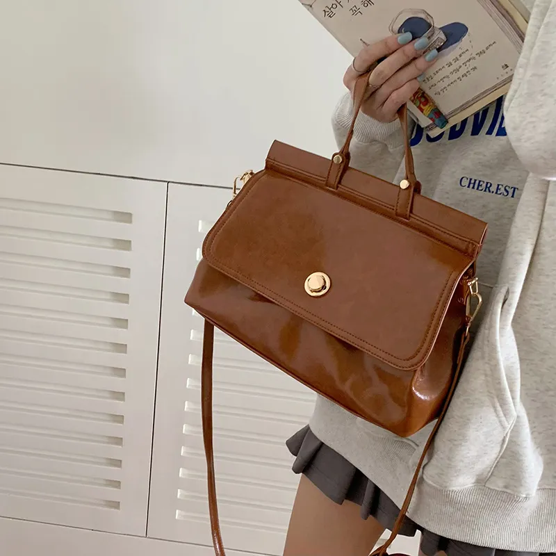 NOMK PU Tote Bag, Shopping Bag, Handbag, Crossbody Bag Medium Size Women's Black/Brown-11