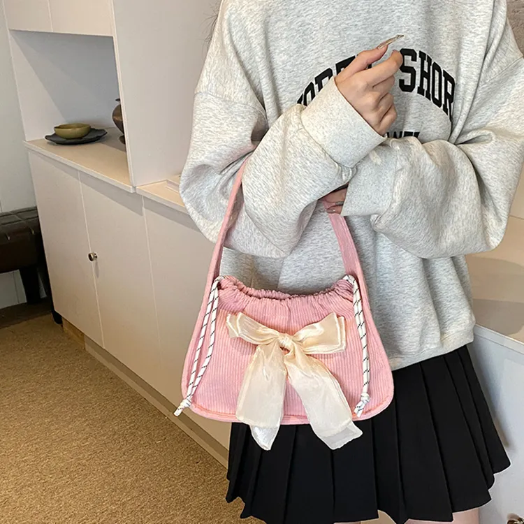 NOMK Corduroy Shoulder Bag Women's White/Black/Pink/Green/Brown-10