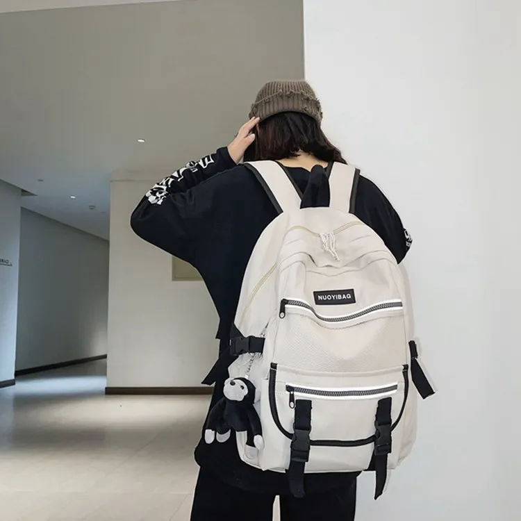 NOMK Nylon Backpack Regular Unisex White/Black/White Plaid/Black Plaid-2