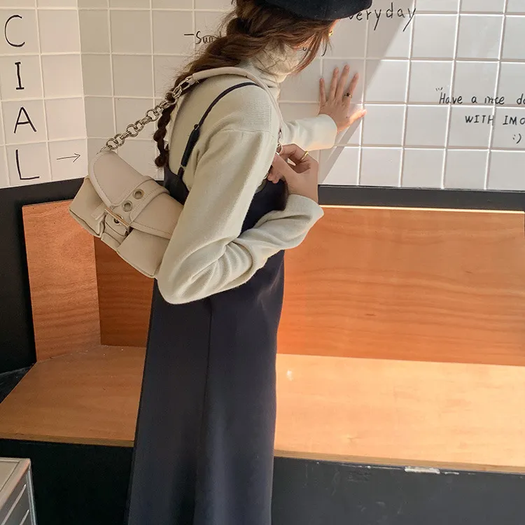 NOMK PU Shoulder Bag, Biker Bag, Messenger Bag, Shoulder Bag, Small Square Bag, Lock Handbag Women's Black/White-18