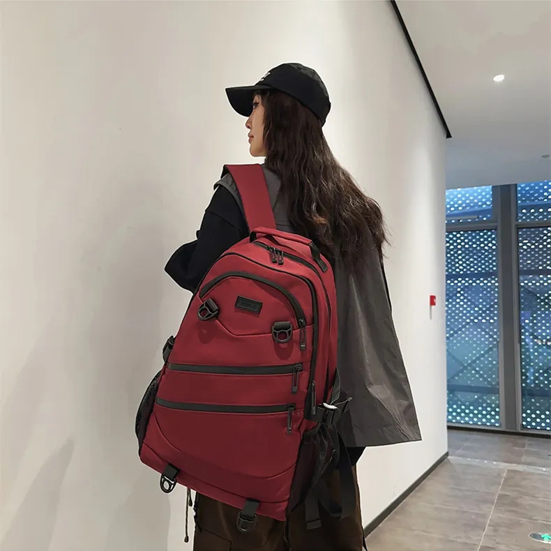 NOMK Nylon Backpack Unisex Black/White/Gray/Red/Brown-13