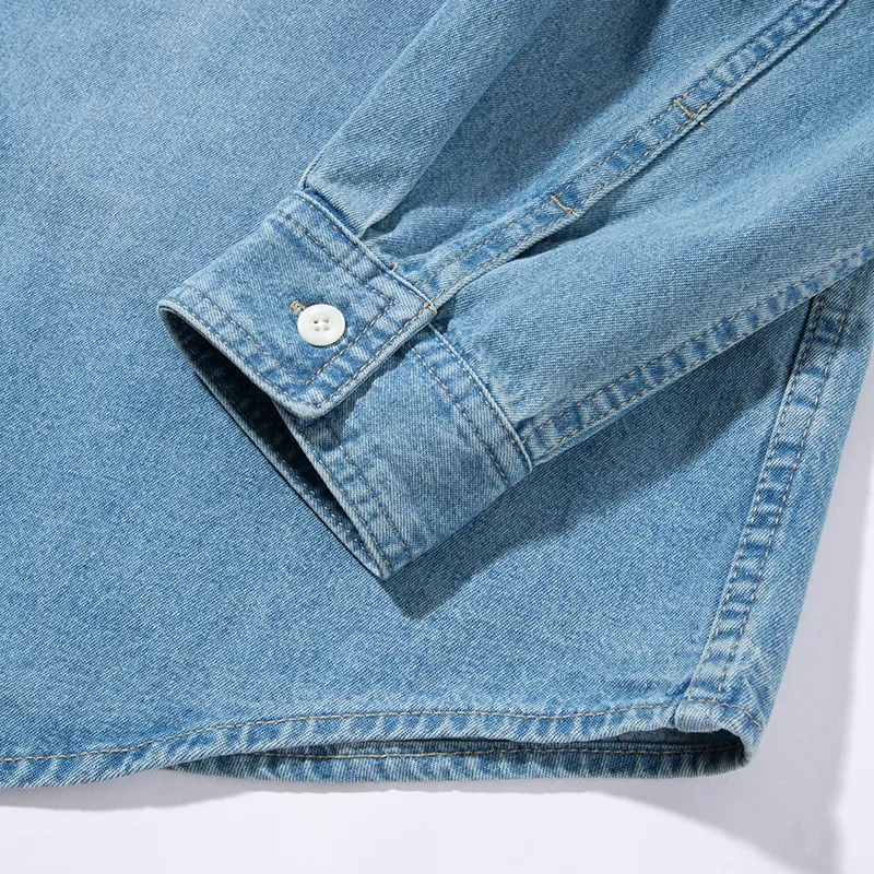 COVERNAT C Logo Letter Embroidery Casual Long Sleeved Denim Shirt Unisex Bright Blue-4