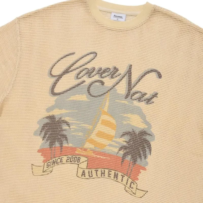 COVERNAT Short Sleeved T Shirts Unisex Beige-2