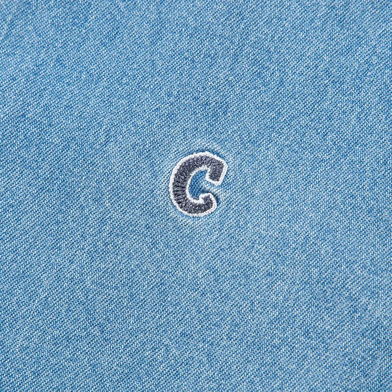 COVERNAT C Logo Letter Embroidery Casual Long Sleeved Denim Shirt Unisex Bright Blue-3