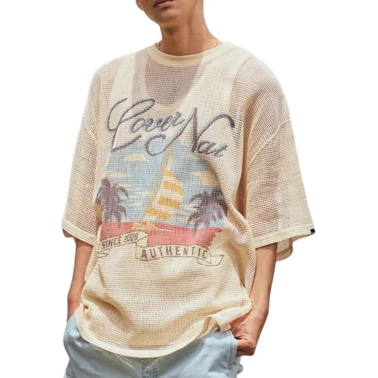 COVERNAT Short Sleeved T Shirts Unisex Beige-3