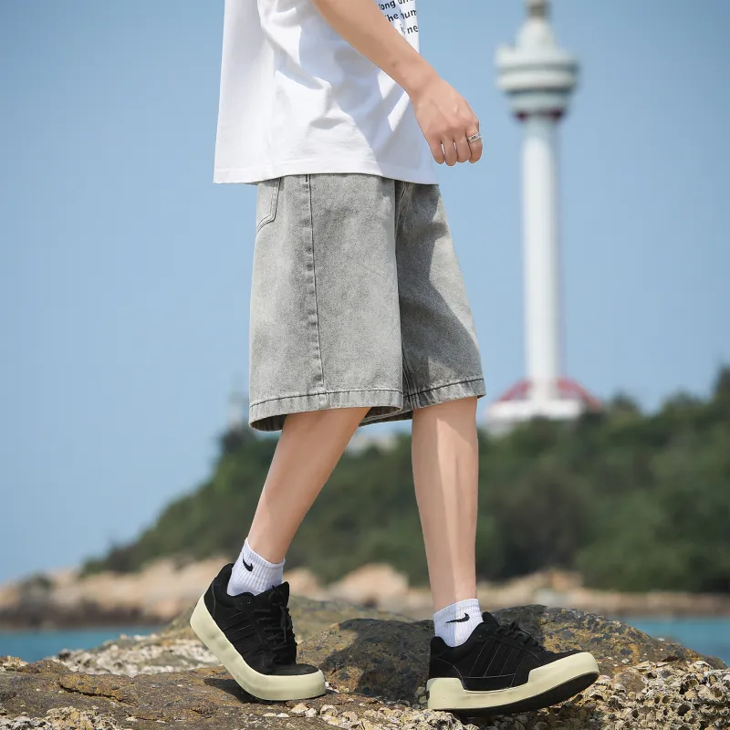 Fakeyoung Denim Shorts Unisex Gray-4