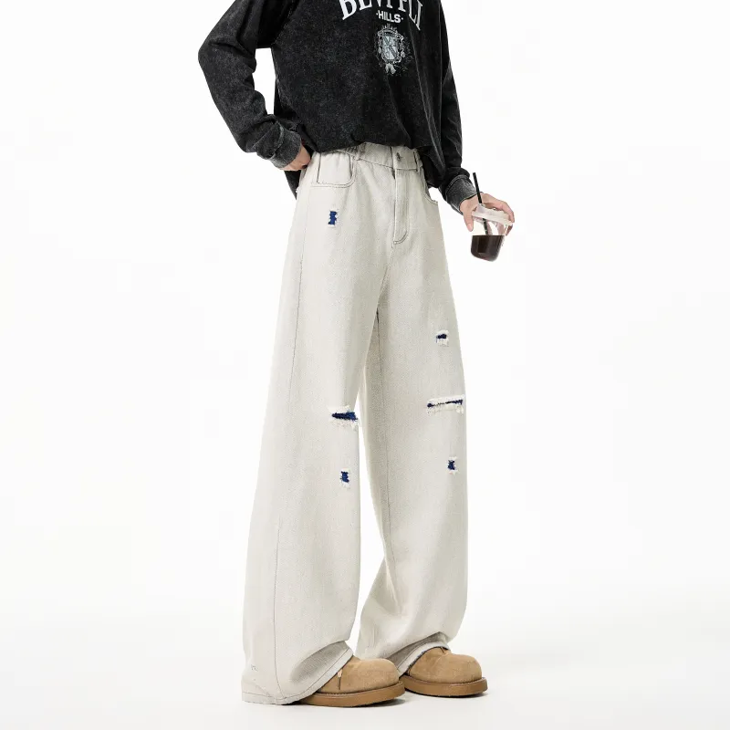 Fakeyoung Jeans Unisex Blue Yarn White Denim-2