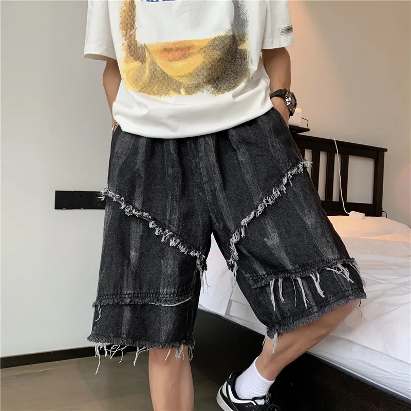 TESTUNG Fashion Denim Shorts Unisex Classic Black-14