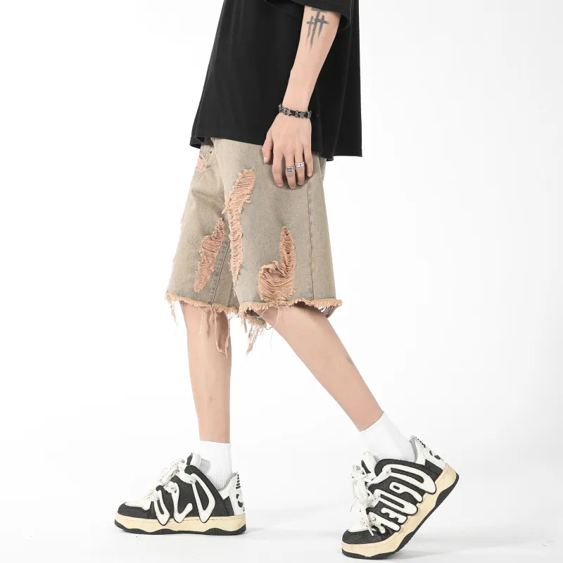 Fakeyoung Denim Shorts Unisex Yellow Mud-2