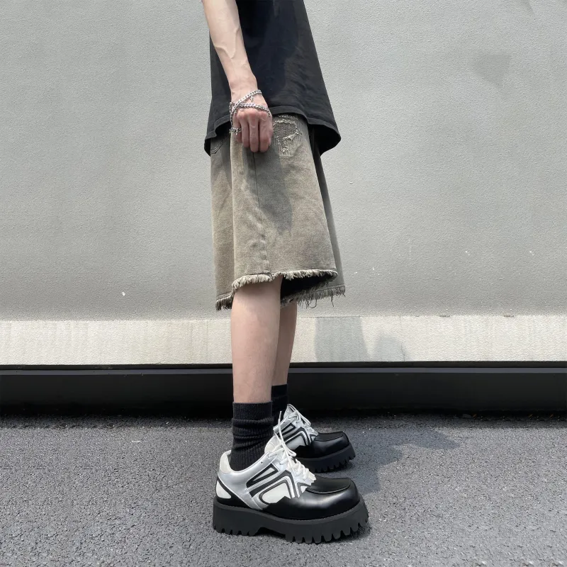Fakeyoung Denim Shorts Unisex Black Gray Color-2