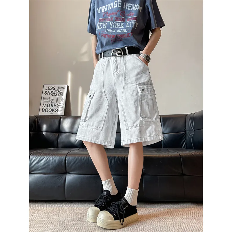 Fakeyoung Denim Shorts Unisex White-3