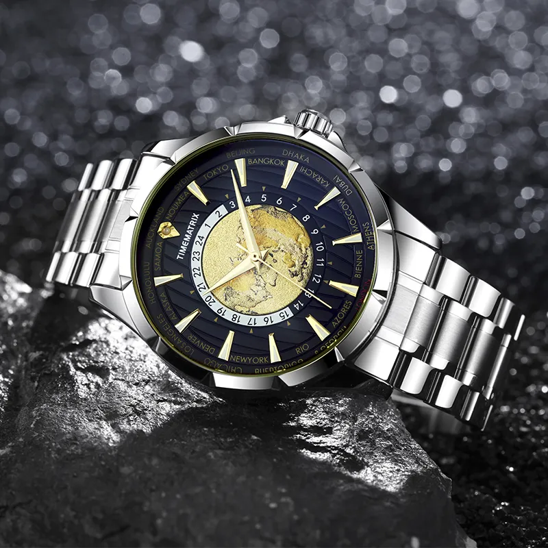 TIMEMATRIX Wrist Watch Automatic Mechanical Movement Stainless Steel Watchband Blue Dial Men's Watches TMX8319-10