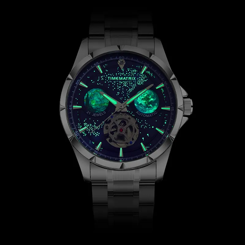 TIMEMATRIX Wrist Watch Automatic Mechanical Movement Stainless Steel Watchband Blue Dial Men's Watches TMX8319-7