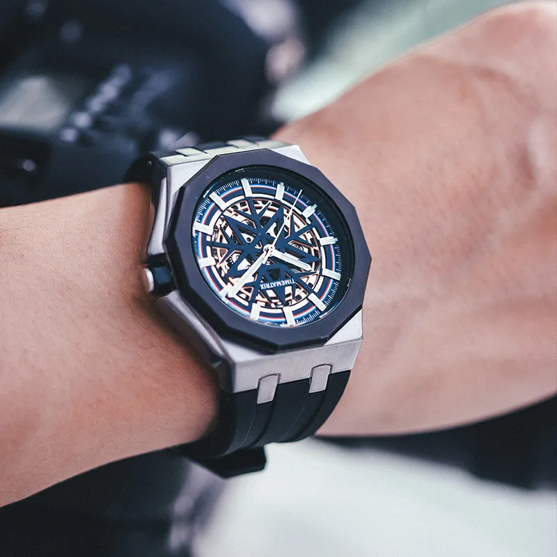 TIMEMATRIX Wrist Watch Mechanical Movement Silicone Strap Black Dial Men's Watches-6