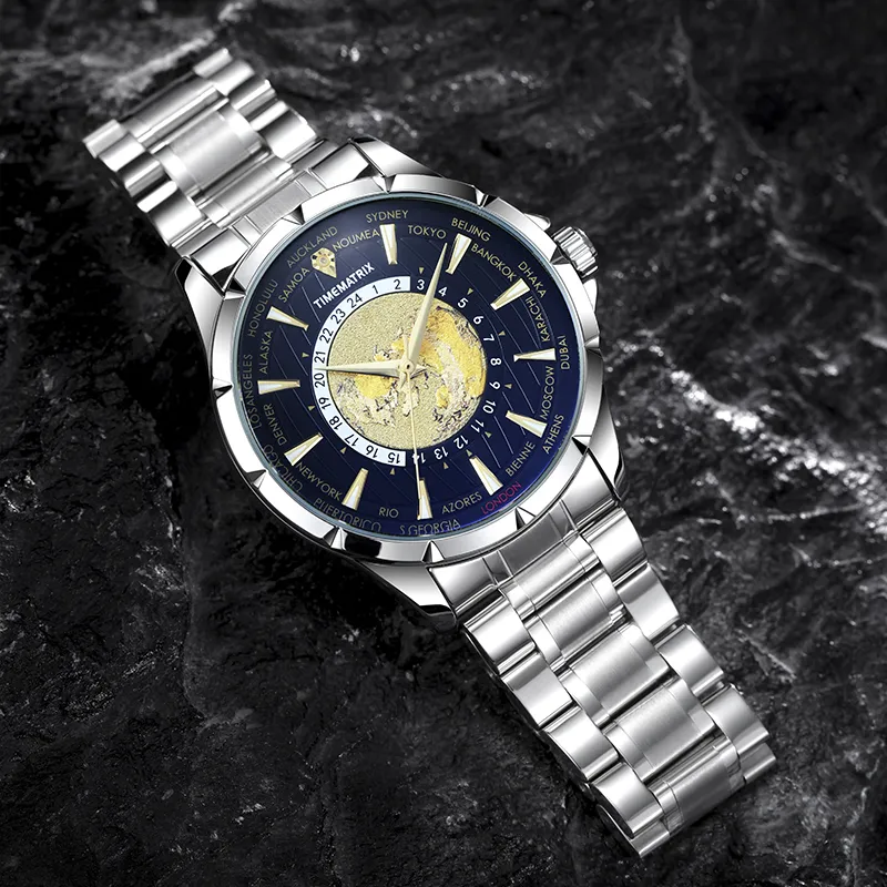TIMEMATRIX Wrist Watch Automatic Mechanical Movement Stainless Steel Watchband Blue Dial Men's Watches TMX8319-11