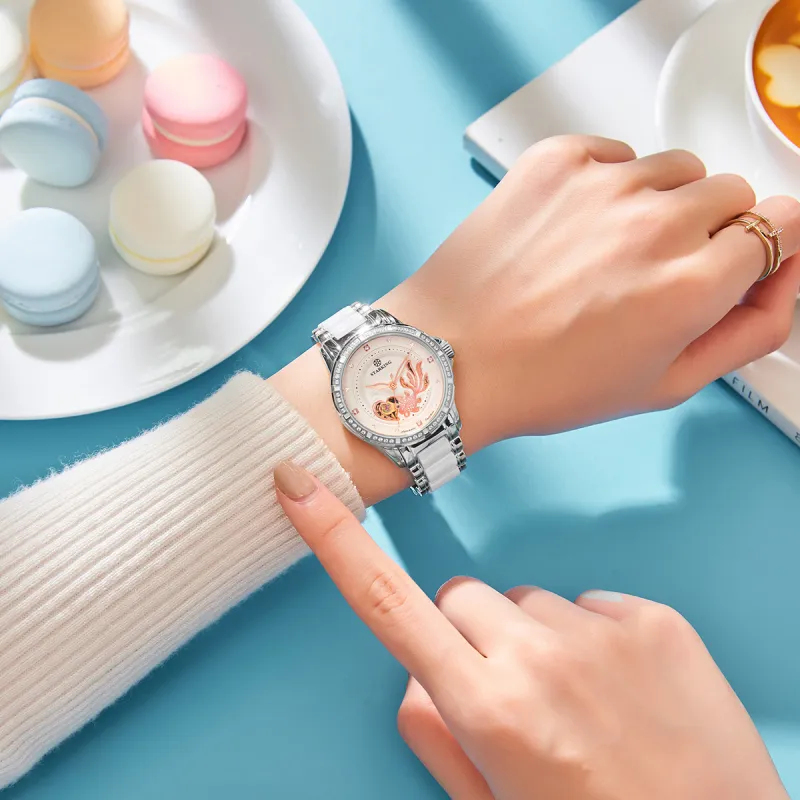 STARKING Koi Fish Collection Automatic Mechanical Movement Ceramic Strap Watch Women's Watch White Dial-11