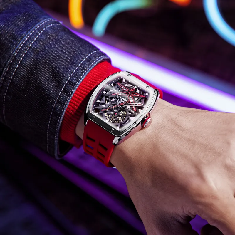 STARKING Steel Core Collection Mechanical Movement Silicone Strap Watch Men's Watches Black Dial-4