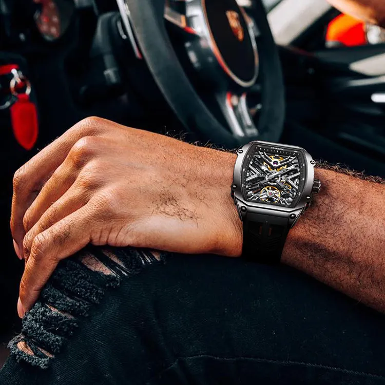 STARKING Steel Core Collection Mechanical Movement Silicone Strap Watch Men's Watches Black Dial-6