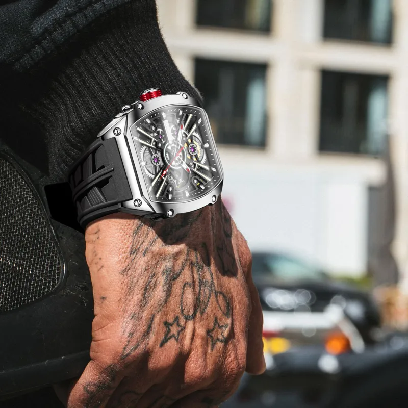 STARKING Steel Core Collection Mechanical Movement Silicone Strap Watch Men's Watches Black Dial-3