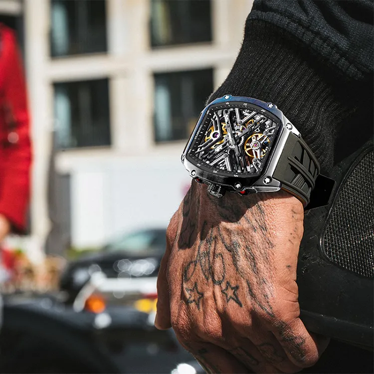 STARKING Steel Core Collection Mechanical Movement Silicone Strap Watch Men's Watches Black Dial-3