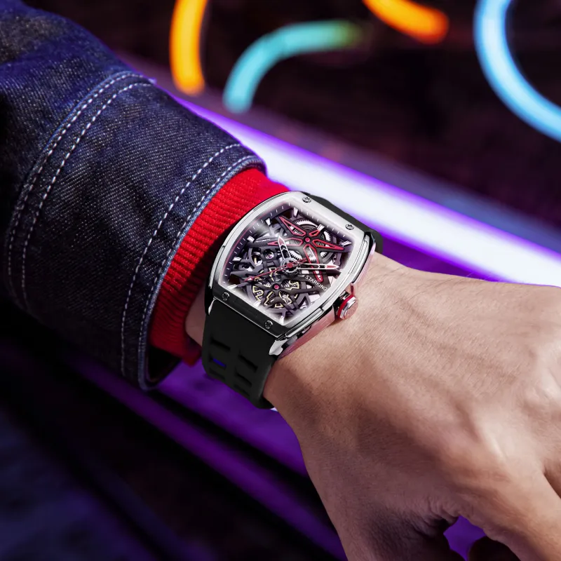 STARKING Steel Core Collection Mechanical Movement Silicone Strap Watch Men's Watches Black Dial-1