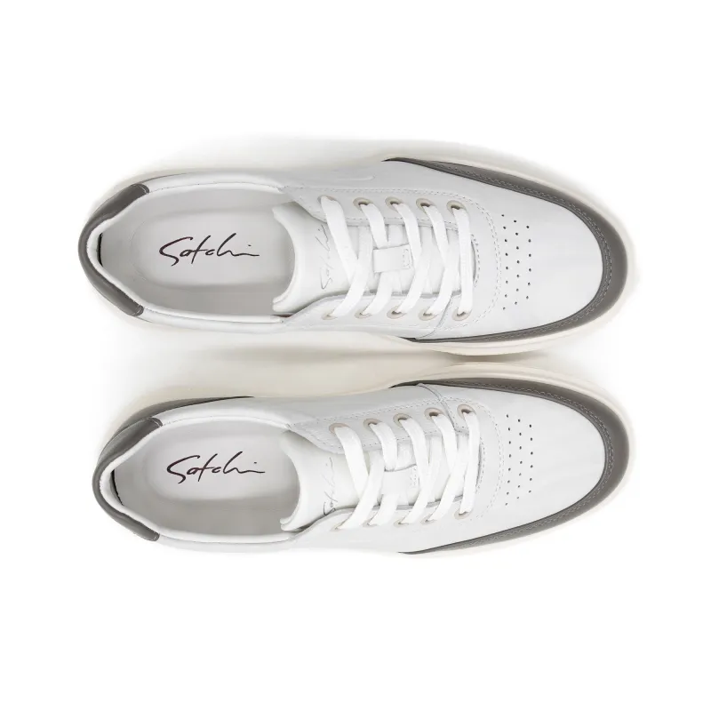 Satchi Height Increasing Low Top Skateboard Shoes, Casual Shoes Men's White-5