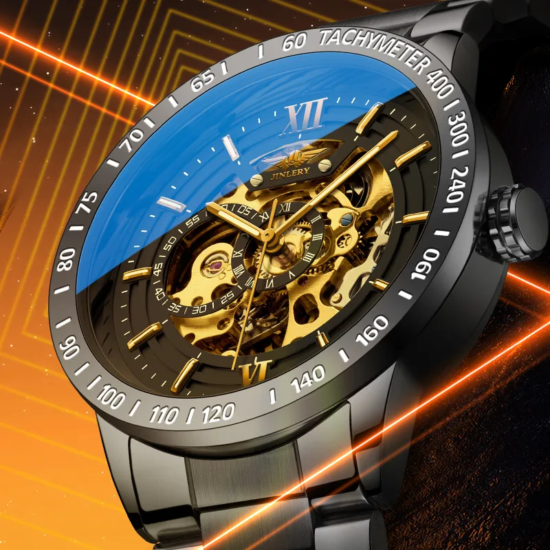 JINLERY Automatic Mechanical Movement Stainless Steel Watchband Watch Men's Watches Black Dial-1