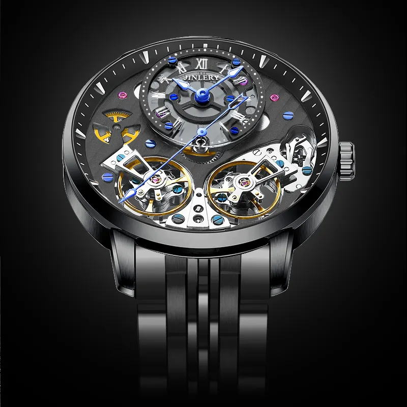 JINLERY Double Fly Reel Collection Automatic Mechanical Movement Watch Men's Watches Silver Dial-13