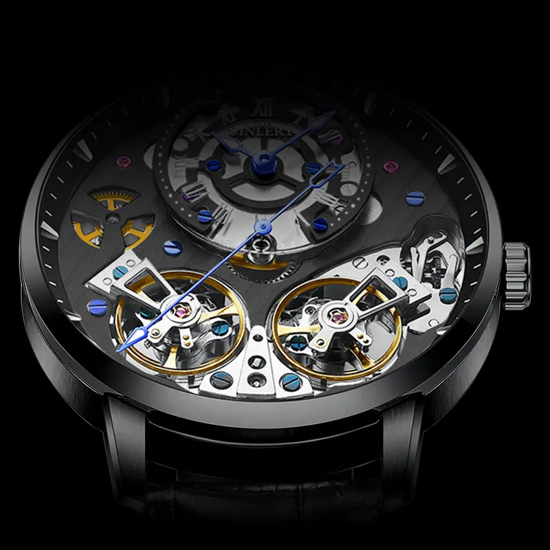 JINLERY Double Fly Reel Collection Automatic Mechanical Movement Watch Men's Watches Silver Dial-20