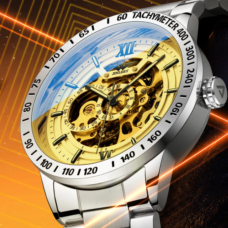 JINLERY Automatic Mechanical Movement Stainless Steel Watchband Watch Men's Watches Black Dial-21