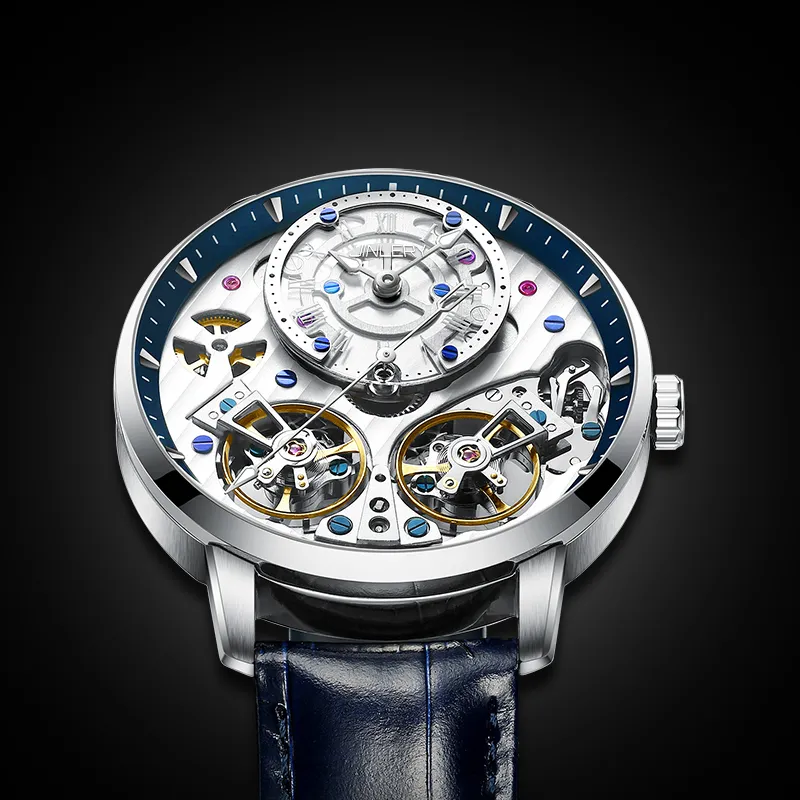 JINLERY Double Fly Reel Collection Automatic Mechanical Movement Watch Men's Watches Silver Dial-8
