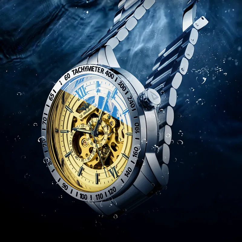 JINLERY Automatic Mechanical Movement Stainless Steel Watchband Watch Men's Watches Black Dial-18