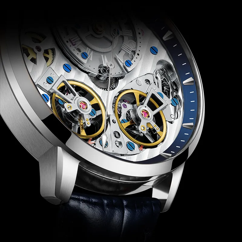JINLERY Double Fly Reel Collection Automatic Mechanical Movement Watch Men's Watches Silver Dial-10