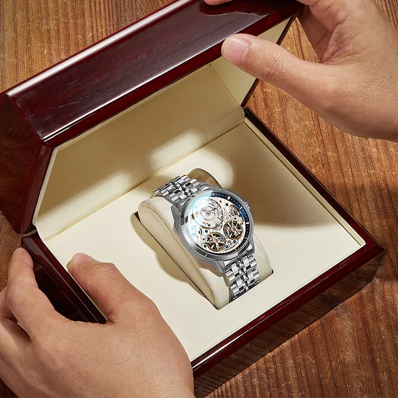 JINLERY Double Fly Reel Collection Automatic Mechanical Movement Watch Men's Watches Silver Dial-2