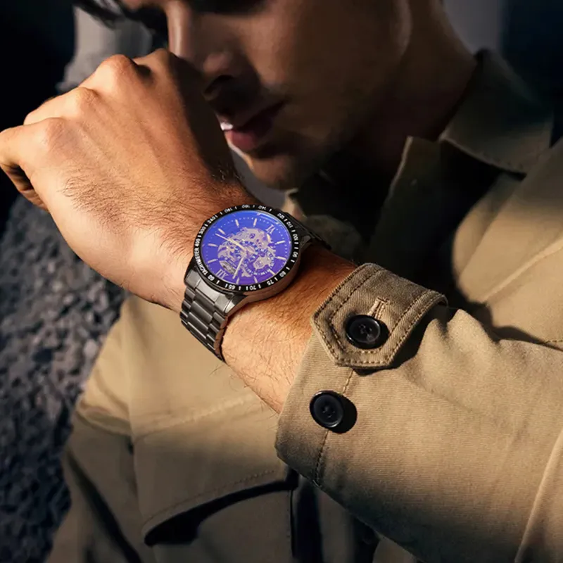 JINLERY Automatic Mechanical Movement Stainless Steel Watchband Watch Men's Watches Black Dial-2