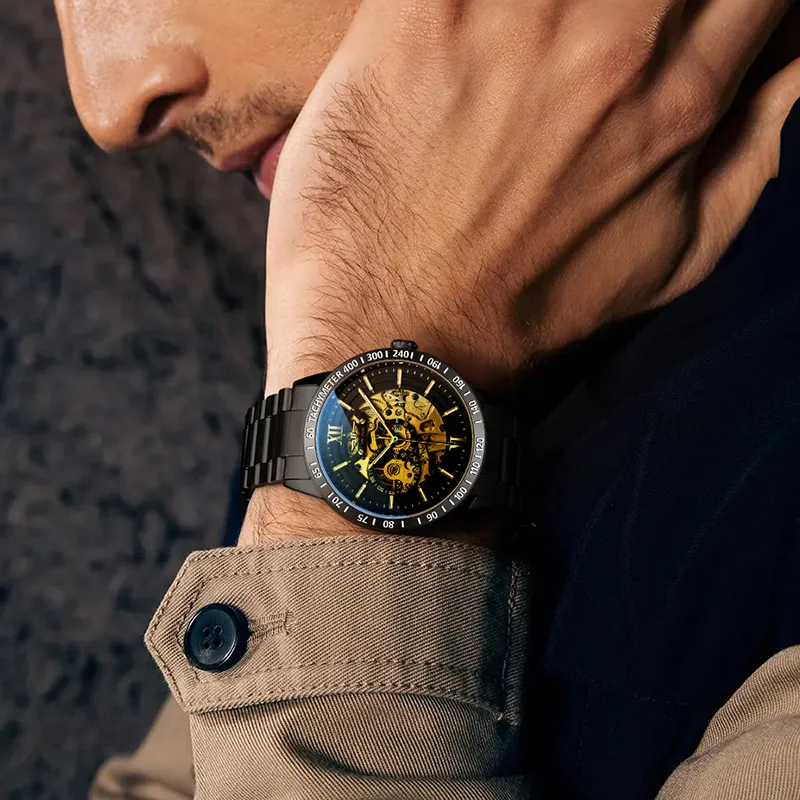 JINLERY Automatic Mechanical Movement Stainless Steel Watchband Watch Men's Watches Black Dial-4
