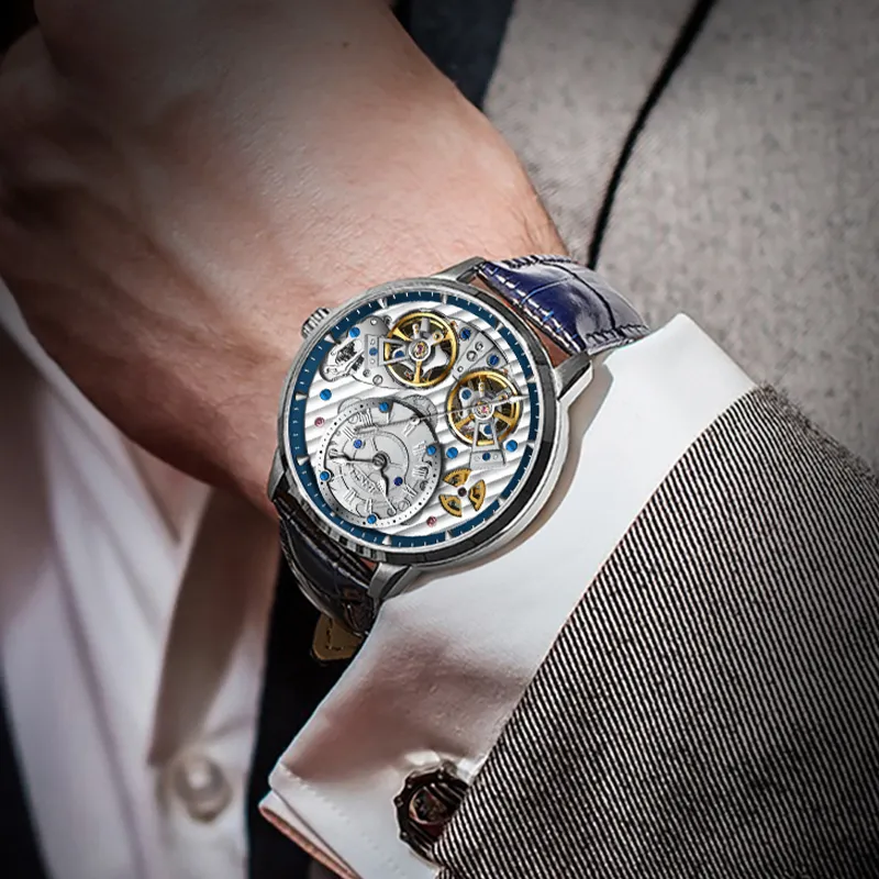 JINLERY Double Fly Reel Collection Automatic Mechanical Movement Watch Men's Watches Silver Dial-6
