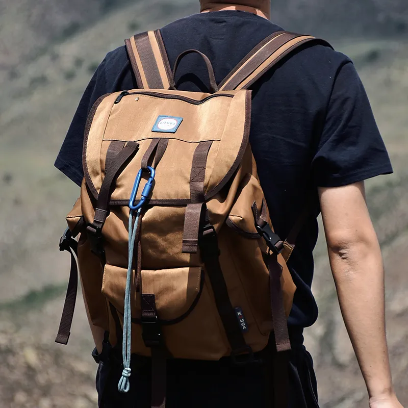 KOUGA Water Repellent Matte Oxford Backpack Unisex Brown Yellow, Greige-2