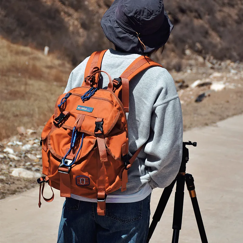KOUGA Nylon Fabric Backpack Tubas Unisex Orange/Gray Coffee-1