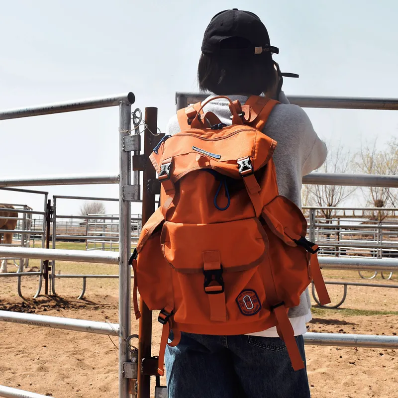 KOUGA Nylon Fabric Backpack Tubas Unisex Orange/Gray Coffee-2