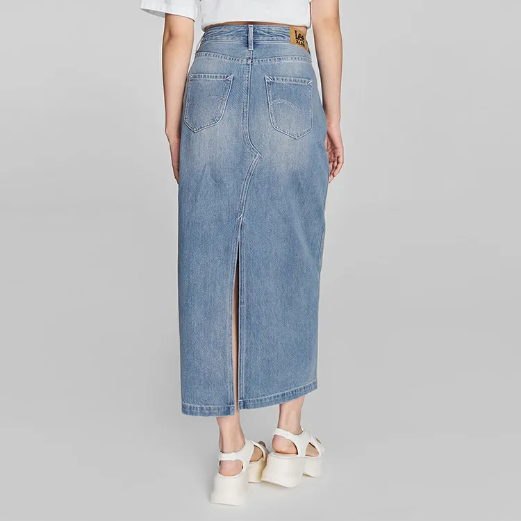 Lee Denim Long Skirts Women's Light Blue-3