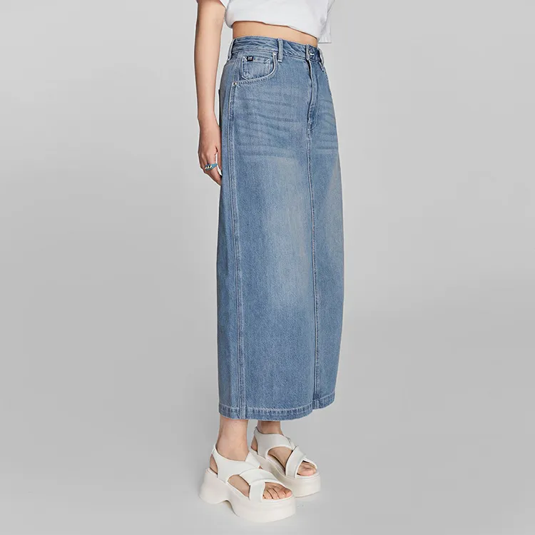 Lee Denim Long Skirts Women's Light Blue-4