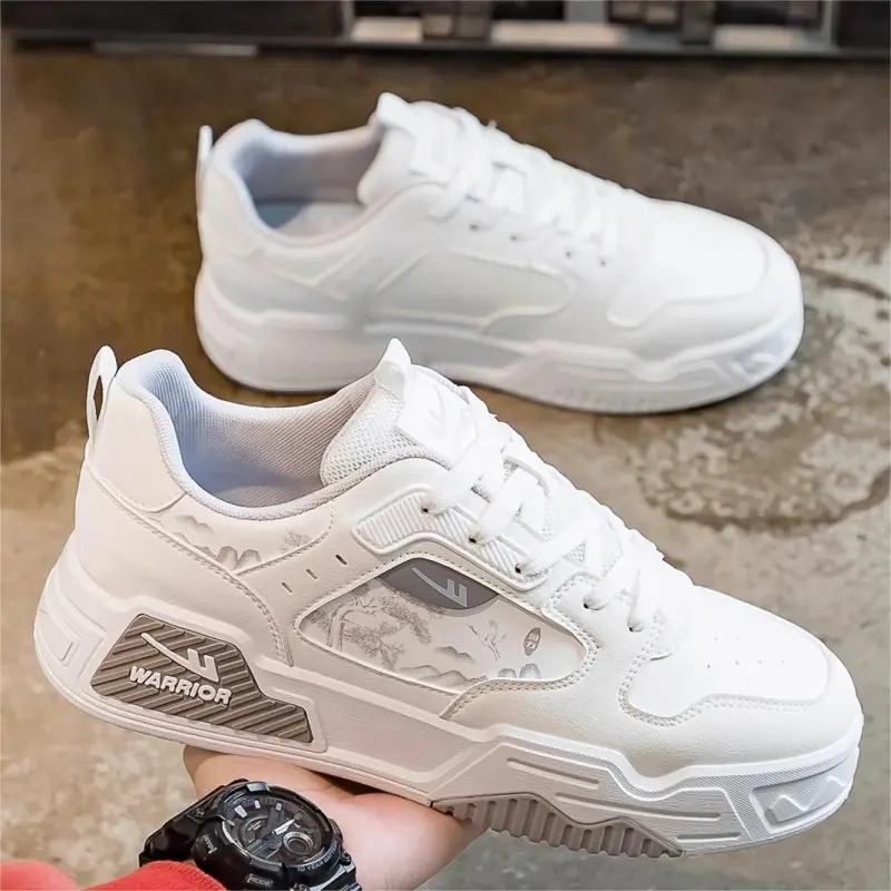 Warrior Cushioning Wear Resistant Low Top Skateboard Shoes Men's White Gray-5