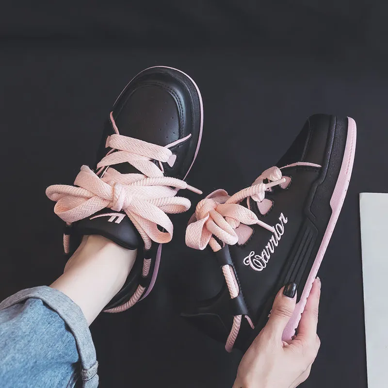 Warrior Anti Slip Wear Resistant Low Top Skateboard Shoes Women's Black Pink-8